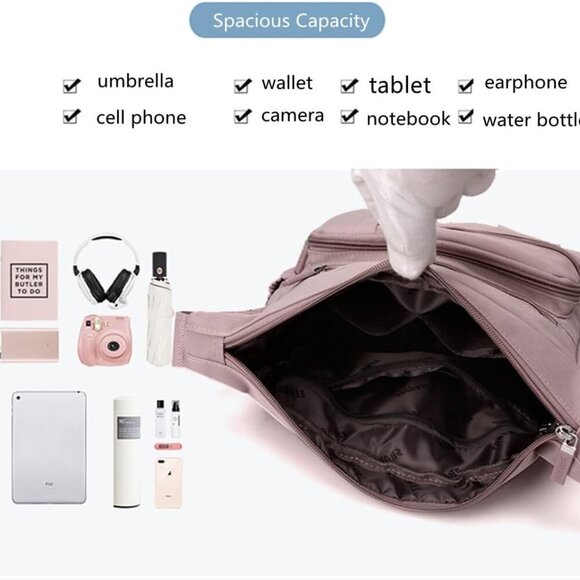 Women’s Waterproof Nylon Crossbody Bag Multiple Pockets Travel Tote - Picture 3 of 9